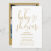 Elegante Gold Heart Script Foto Baby Shower Einladung (Vorne/Hinten)