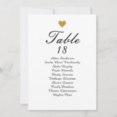 Elegante Gold Heart Tischnummer Seating Charts (Vorderseite)
