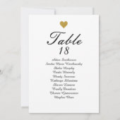Elegante Gold Heart Tischnummer Seating Charts (Rückseite)