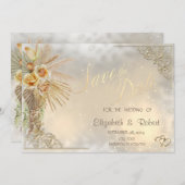 Elegante Gold Hearts Boho Blume Save the Date (Vorne/Hinten)