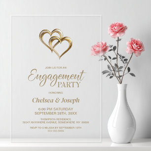 Elegante Gold Hearts Verlobungsparty Acryleinladungen