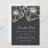Elegante Gold Hibiskus Blume Hochzeit Save The Date (Vorderseite)