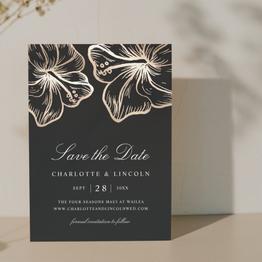 Elegante Gold Hibiskus Blume Hochzeit Save The Date