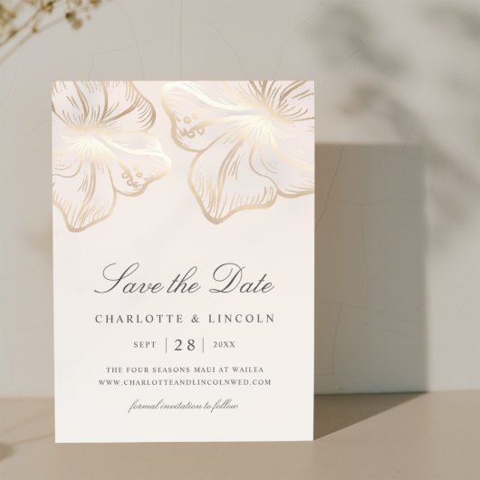Elegante Gold Hibiskus Blume Hochzeit Save The Date