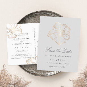 Elegante Gold Hibiskus Blume Hochzeit speichern Si Ankündigungspostkarte