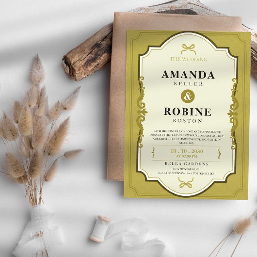 Elegante Gold Hochzeit Einladung