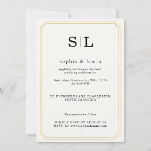Elegante Gold Hochzeit Einladung mit Monogram