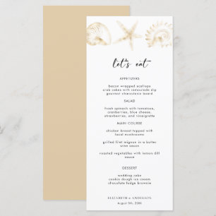 Elegante Gold Hochzeit in Urlaubsort Menu Card Menükarte