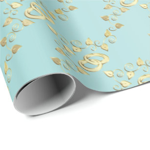 Elegante Gold Hochzeiten auf Light Blue Geschenkpapier