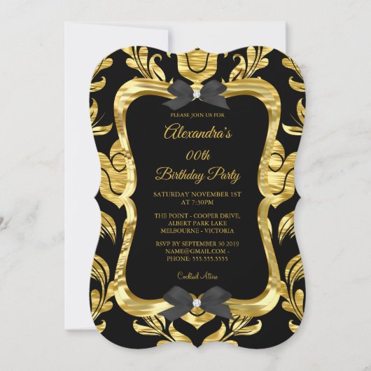 Elegante Gold Imitate Foil Black Birthday Party Einladung (Vorderseite)