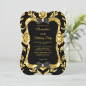 Elegante Gold Imitate Foil Black Birthday Party Einladung (Stehend Vorderseite)