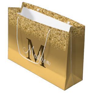 Elegante Gold Imitate Glitzer Monogram Große Geschenktüte