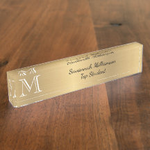 Elegante Gold Imitate Metal Monogram Student