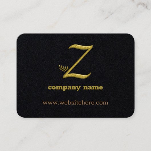 Elegante Gold Initial Letter Z Logo Business Card Visitenkarte (Vorderseite)