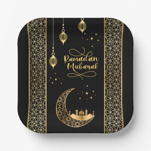 Elegante Gold Islamic Patterns Ramadan Mubarak Pappteller (Vorderseite)