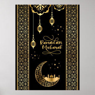 Elegante Gold Islamic Patterns Ramadan Mubarak Poster