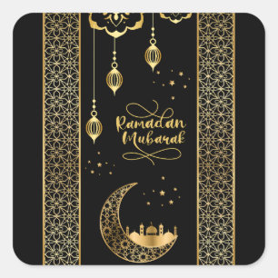 Elegante Gold Islamic Patterns Ramadan Mubarak Quadratischer Aufkleber