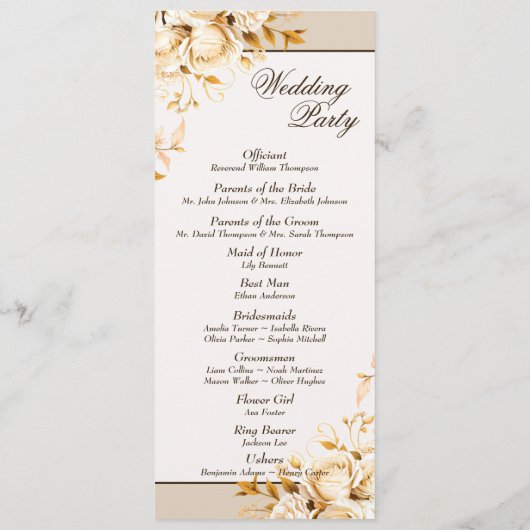 Elegante Gold & Ivory Blumenzeremonie Hochzeit Par Programm (Rückseite)