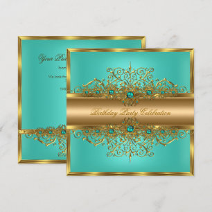 Elegante Gold Jade Türkis Perlen Geburtstagsfeier Einladung