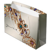 Elegante Gold Jewel Blume Geschenktasche Große Geschenktüte (Rückseite Schrägansicht)