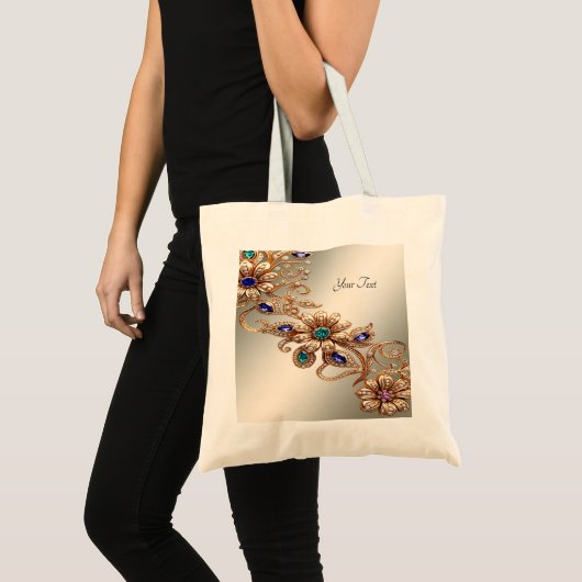 Elegante Gold Jewel Blume Tote Bag Tragetasche (Vorderseite (Produkt))
