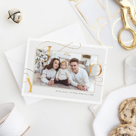 Elegante Gold "Joy" Family Foto Urlaubskarte Feiertagskarte