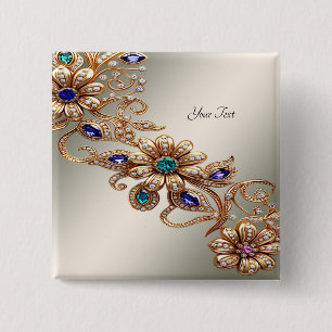 Elegante Gold-Juwel Blumen Knopf Button