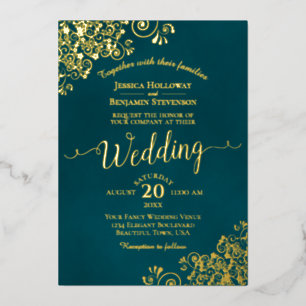Elegante Gold-Kalligrafie Dunkle Türkisfarbene Ver Folieneinladung