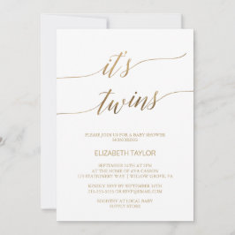 Elegante Gold-Kalligrafie Es ist Twins Baby-Dusche Einladung