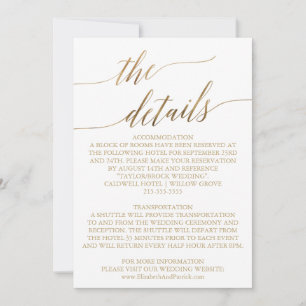 Elegante Gold-Kalligrafie-Hochzeits-Detailkarte 5x Einladung