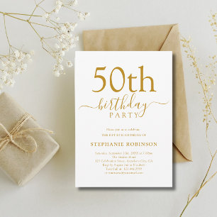 Elegante Gold-Kalligrafie Moderne 50. Geburtstag Einladung