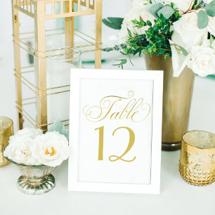 Elegante Gold-Kalligrafie-Schrift Weiße Hochzeit Tischnummer