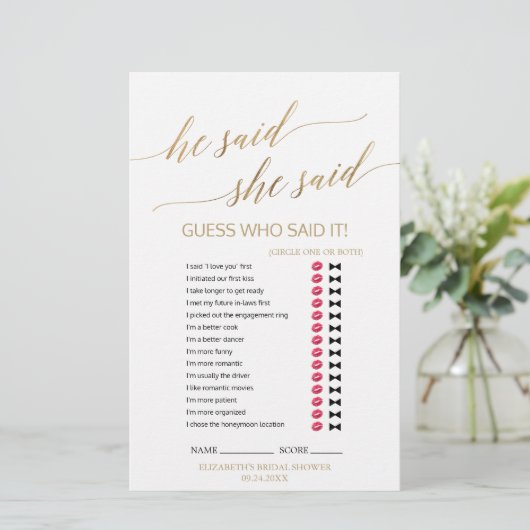 Elegante Gold Kalligraphie sagte er, sie sagte Spi (Stehend Vorderseite)