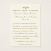 Elegante Gold Katholic Wedding Prayer Card (Rückseite)