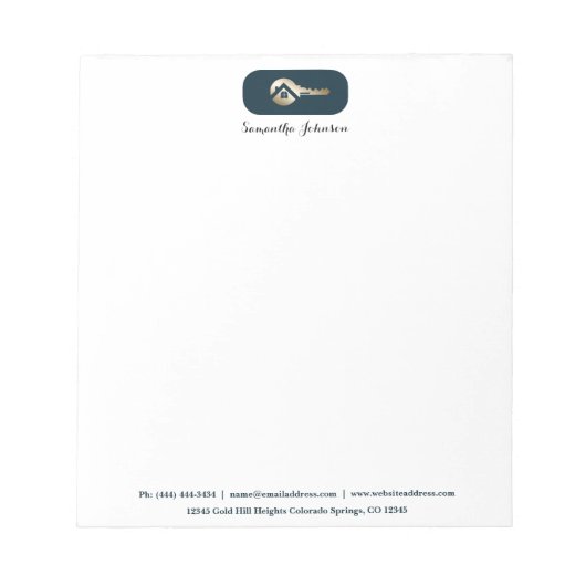 Elegante Gold Key Blue Spruce Realtor Notepad Notizblock (Vorderseite)