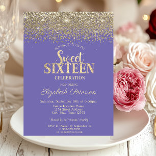 Elegante Gold Konfetti Diamanten Lavendel Sweet 16 Einladung