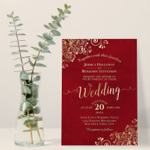 Elegante Gold Lace auf Crimson Red Frilly Wedding