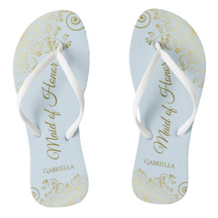 Elegante Gold Lace Trauzeugin Blass Blue Wedding Badesandalen