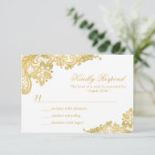 Elegante Gold Lace Wedding RSVP Card Karte (Stehend Vorderseite)