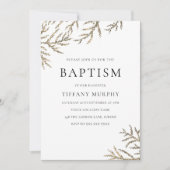 Elegante Gold Leaf Boy oder Girl Taufe Einladung (Vorderseite)