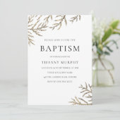 Elegante Gold Leaf Boy oder Girl Taufe Einladung (Stehend Vorderseite)