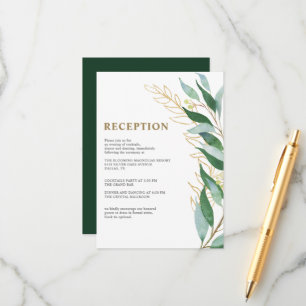 Elegante Gold Leaf Foliage Green Wedding Reception Begleitkarte