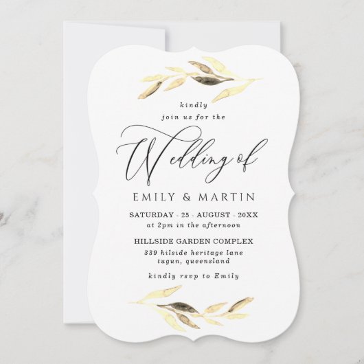Elegante Gold Leaf Spring Hochzeit im Herbst Einladung (Vorderseite)