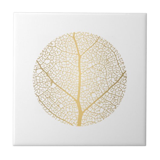 Elegante Gold Leaf Tree Circle Keramik Tile Fliese (Vorderseite)