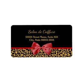 Elegante Gold Leopard Print mit Red Bow Hair Salon Adressaufkleber