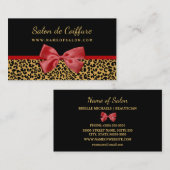 Elegante Gold Leopard Print mit Red Bow Hair Salon Visitenkarte (Vorne/Hinten)