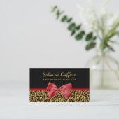 Elegante Gold Leopard Print mit Red Bow Hair Salon Visitenkarte (Stehend Vorderseite)