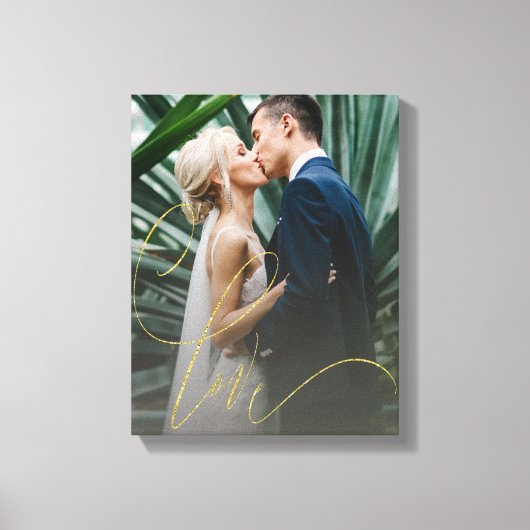 Elegante Gold Liebe Script Wedding Leinwanddruck (Vorderseite)