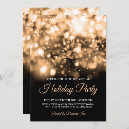 Elegante Gold Lights Corporate Holiday Party Einladung (Vorne/Hinten)