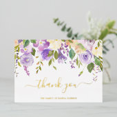 Elegante Gold Lila Floral Beerdigung Dankeschön Ka Folieneinladung (Stehend vorne)